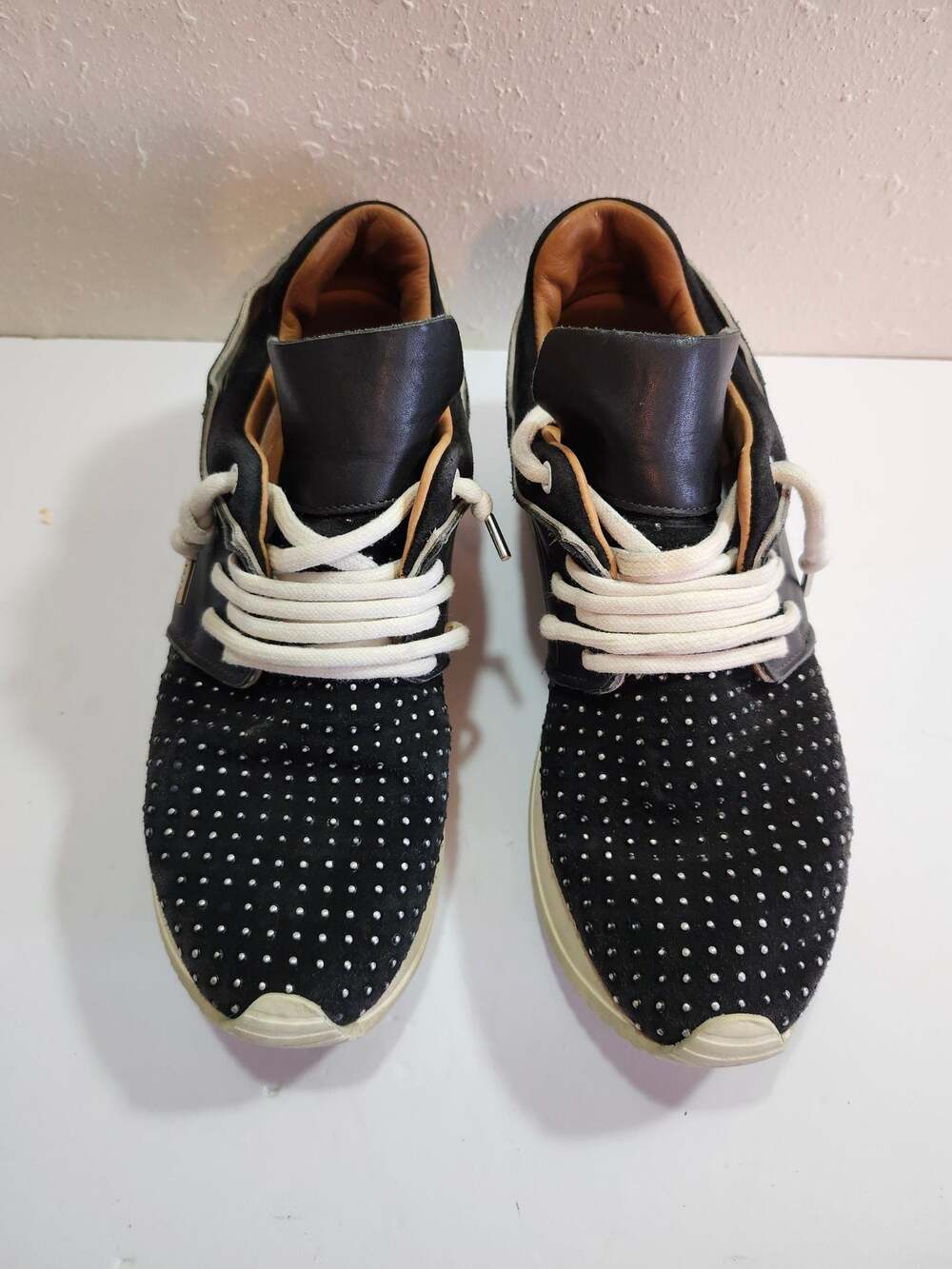 ESSEutESSE Black Suede Studded Platform Sneakers Made in Italy